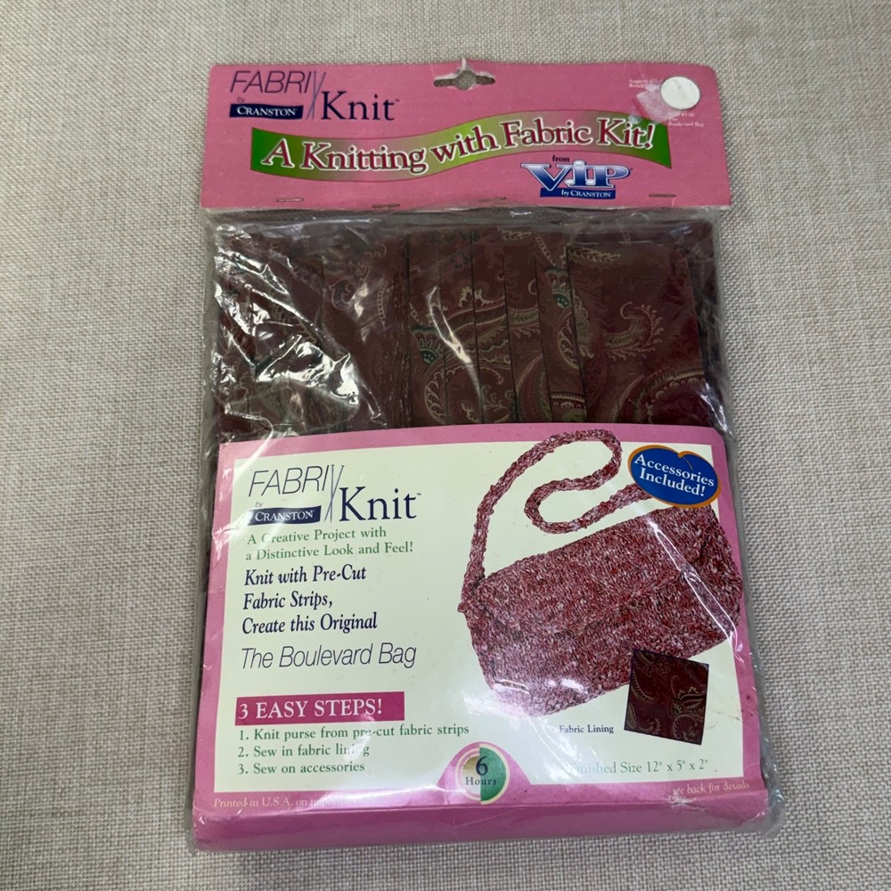 Fabri-Knit by Cranston The Boulevard Bag Knitting with Fabric Kit Paisley Red